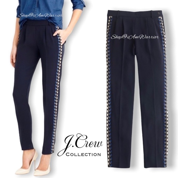 J.Crew Collection NWT navy embellished tuxedo striped pants *shop@iamwarrior - Picture 1 of 11